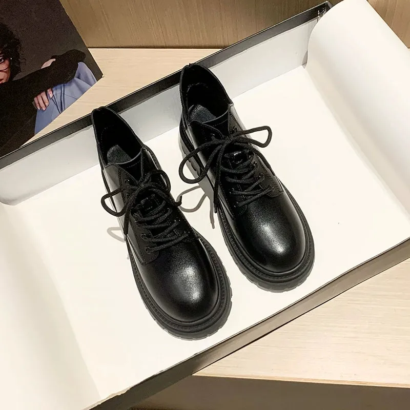 Genuine Leather Brown Small Martin Boots Women 2024 Autumn and Winter British Style Thick Bottom Fleece-lined Ankle Boots Short Tube Beige Boots