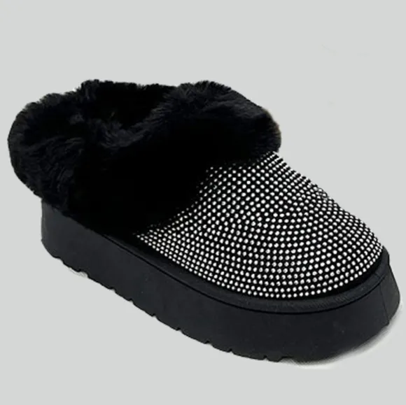 Glam Plush Platform Booties - Black
