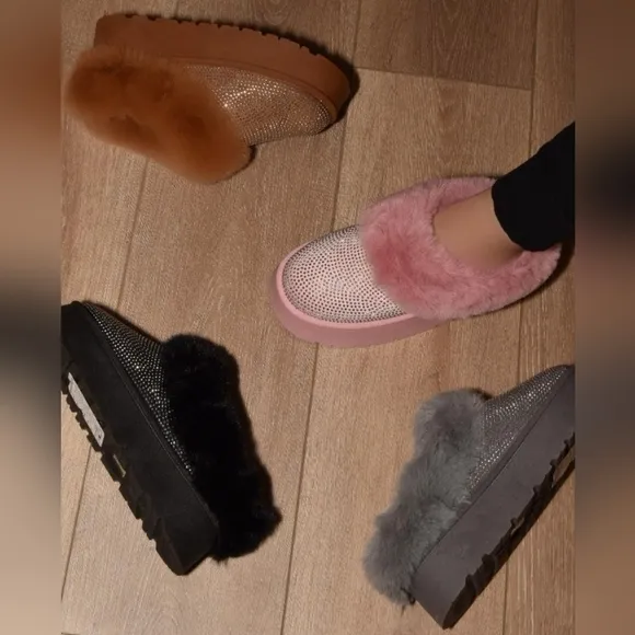 Glam Plush Platform Booties - Black