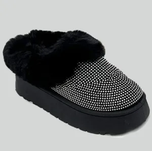 Glam Plush Platform Booties - Black