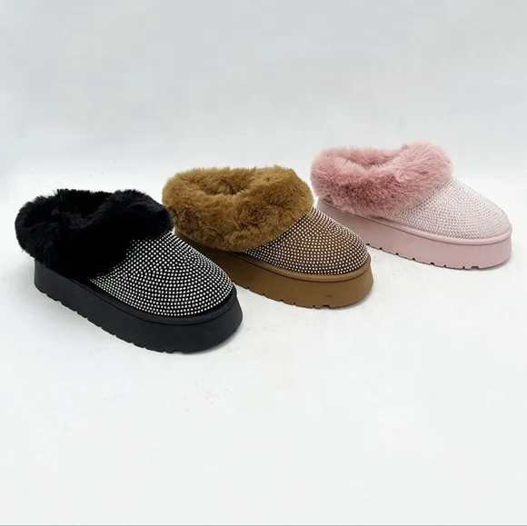 Glam Plush Platform Booties - Black