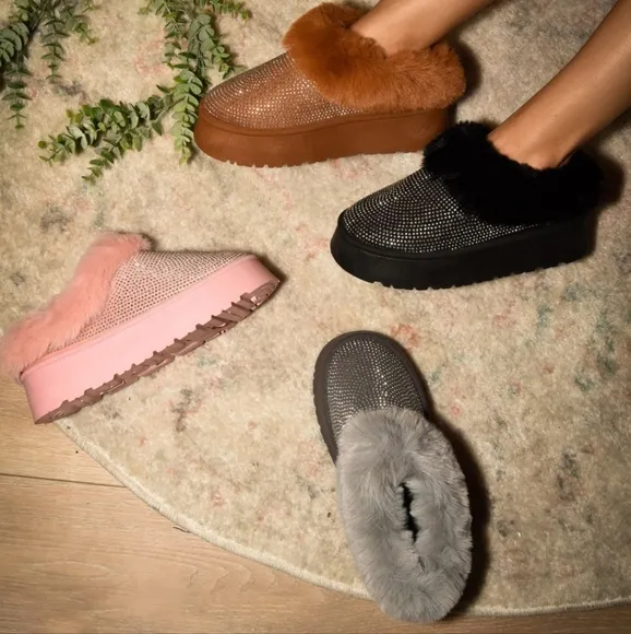 Glam Plush Platform Booties - Black