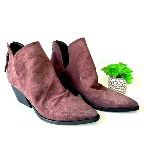 Golo Suede Tucson Ankle Boots Purple Eggplant Block Heel Western Back Zip Size 8