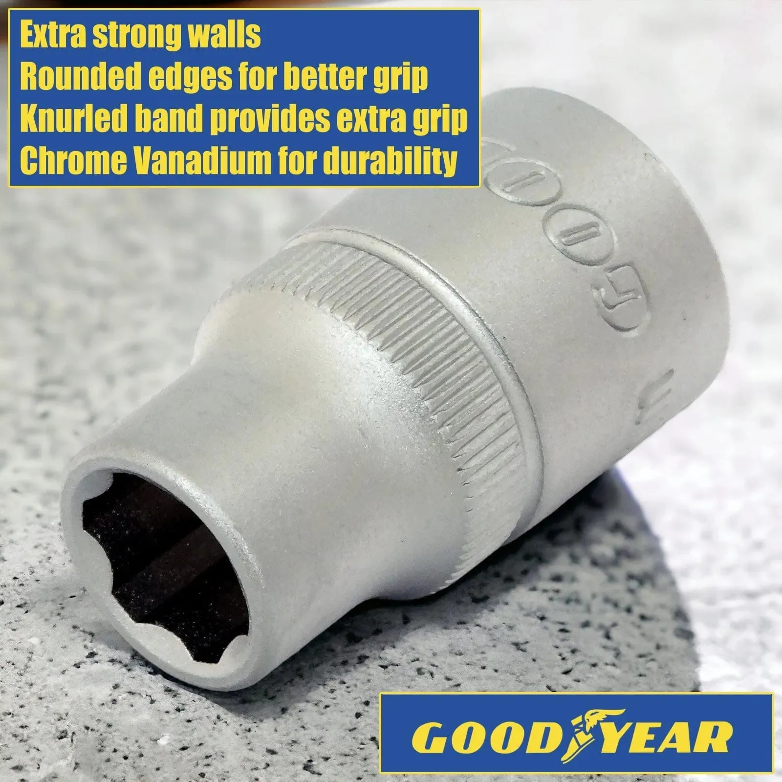 Goodyear 1/2" Dr. 11mm Socket Chrome Vanadium 6 Point Socket