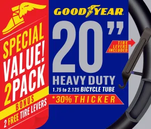 Goodyear 20" X 1.75-2.125 Heavy Duty Bike Tube, 2 Pack
