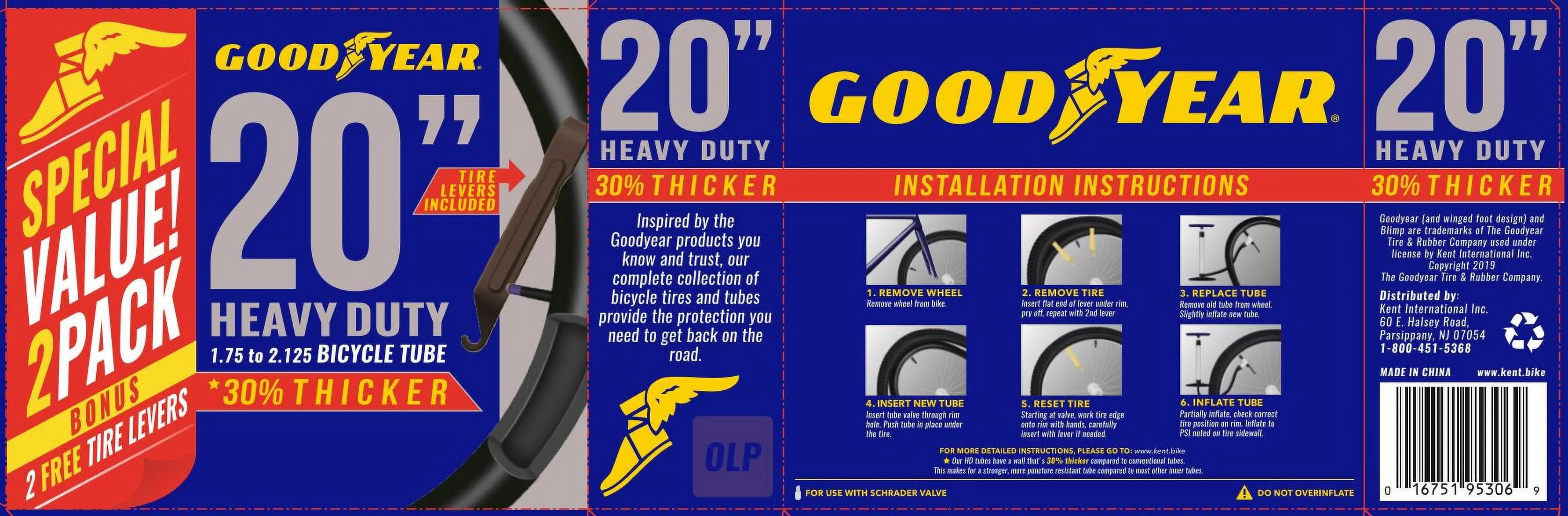Goodyear 20" X 1.75-2.125 Heavy Duty Bike Tube, 2 Pack
