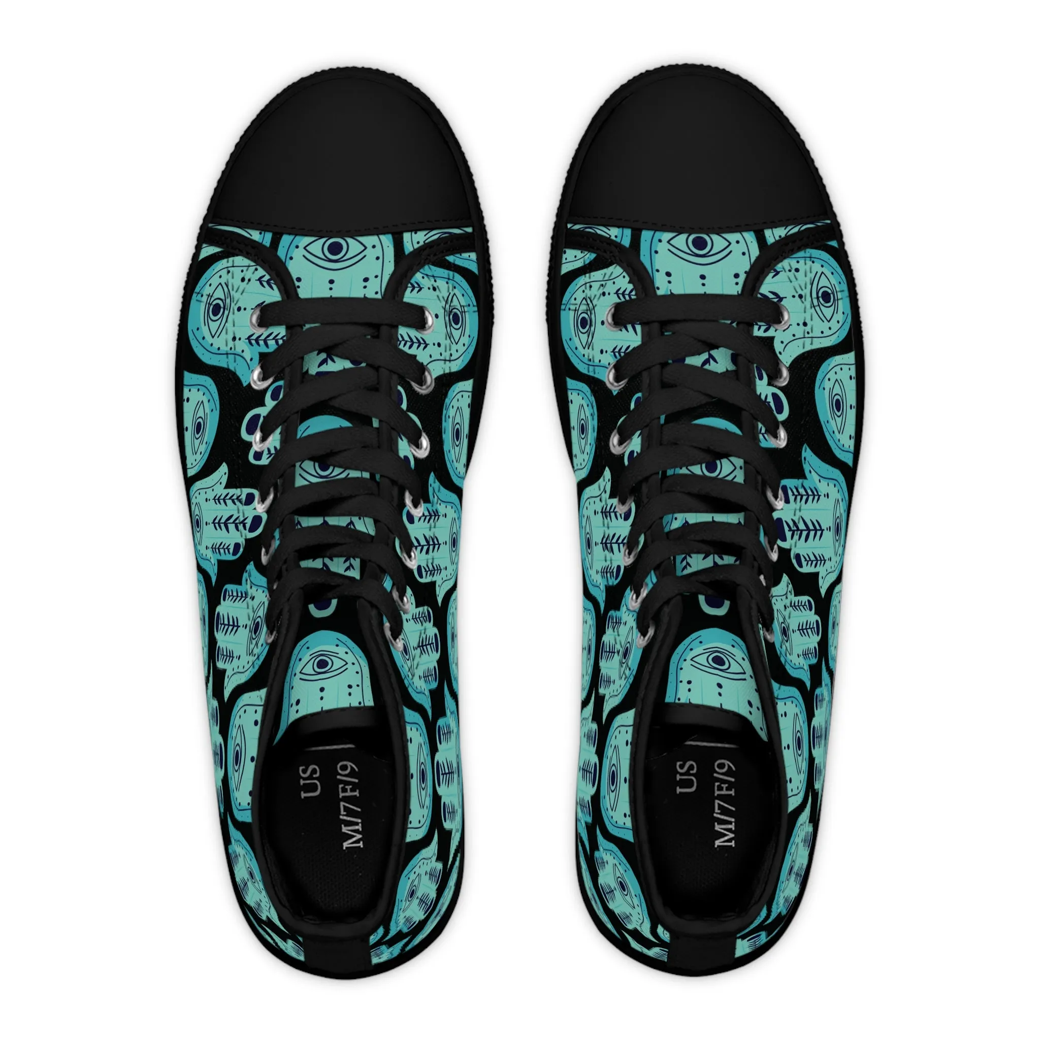 Hannah Bright Turquoise Hamsa Pattern Women's High Top Sneakers