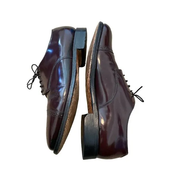 JOHNSTON &amp; MURPHY MEN'S BURGUNDY LEATHER ALDRICH II CAP TOE WINGTIPS  9D/B