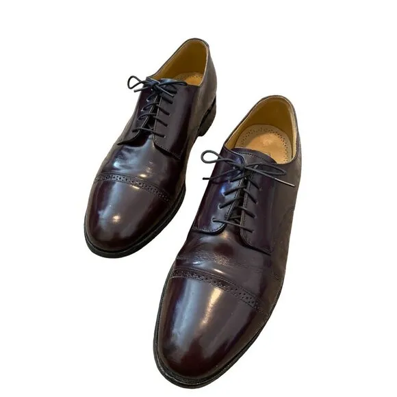JOHNSTON &amp; MURPHY MEN'S BURGUNDY LEATHER ALDRICH II CAP TOE WINGTIPS  9D/B