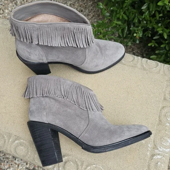 Joie leather Joie Loren Fringe Ankle Booties High Heel Gray Suede boots 9