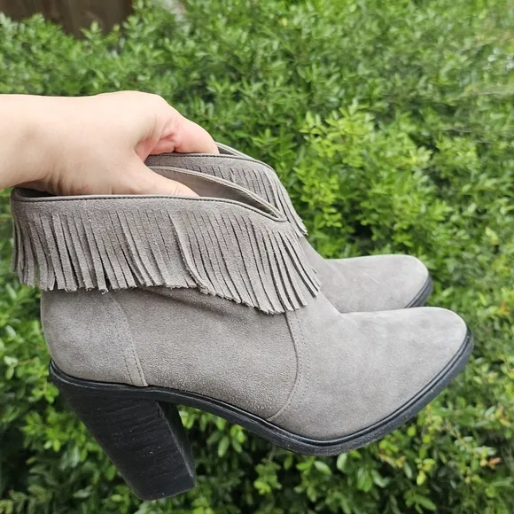 Joie leather Joie Loren Fringe Ankle Booties High Heel Gray Suede boots 9