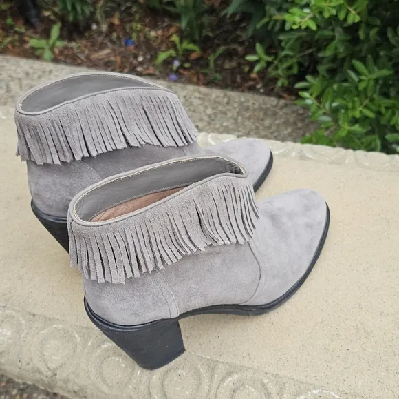 Joie leather Joie Loren Fringe Ankle Booties High Heel Gray Suede boots 9