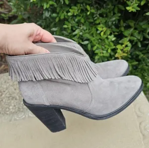 Joie leather Joie Loren Fringe Ankle Booties High Heel Gray Suede boots 9