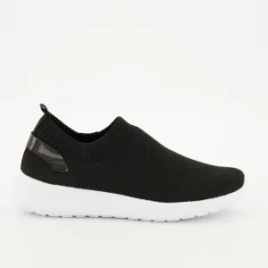 Ladies Slip On Knit Sneaker - Black