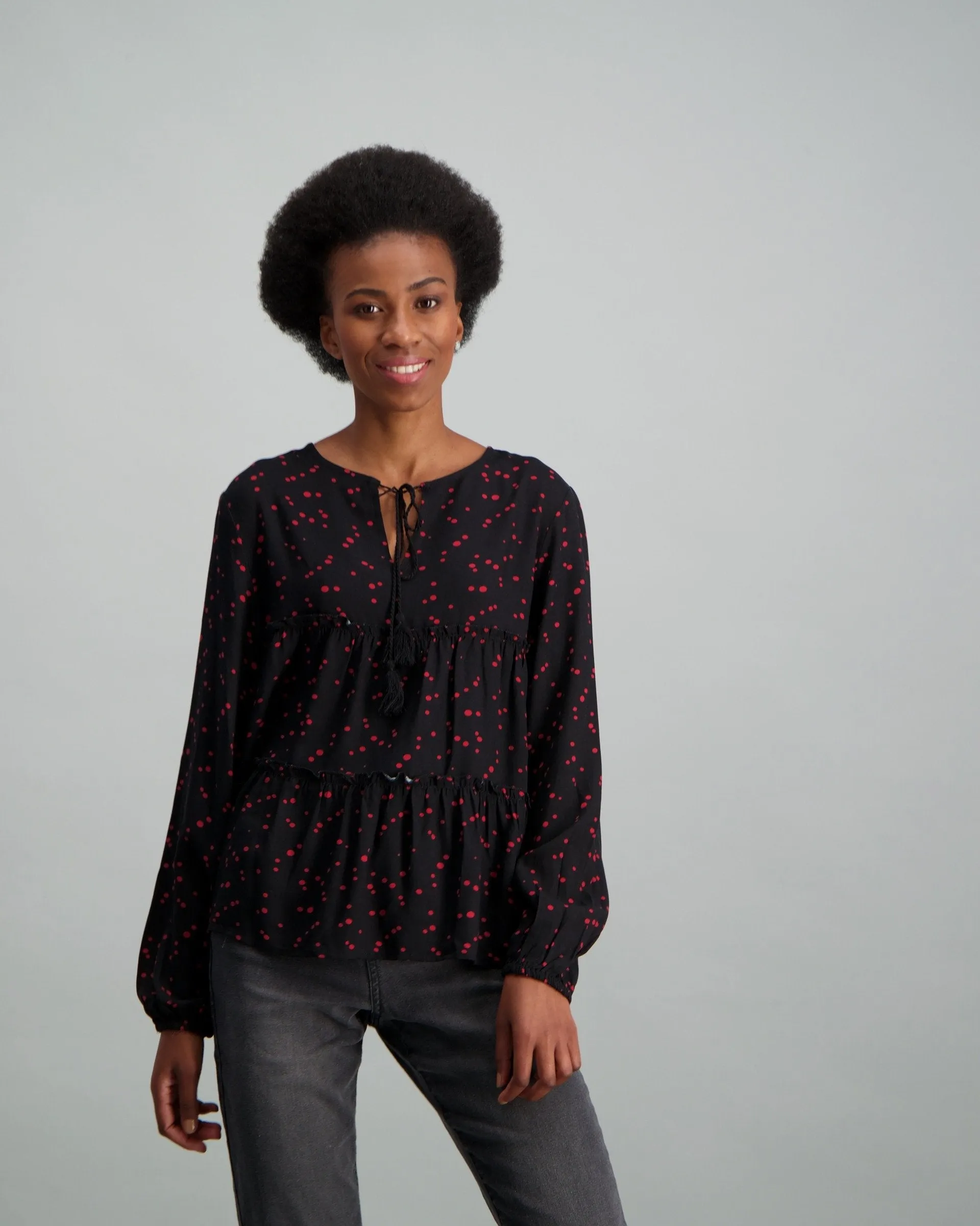 Ladies-Two Tiered Blouse - Black