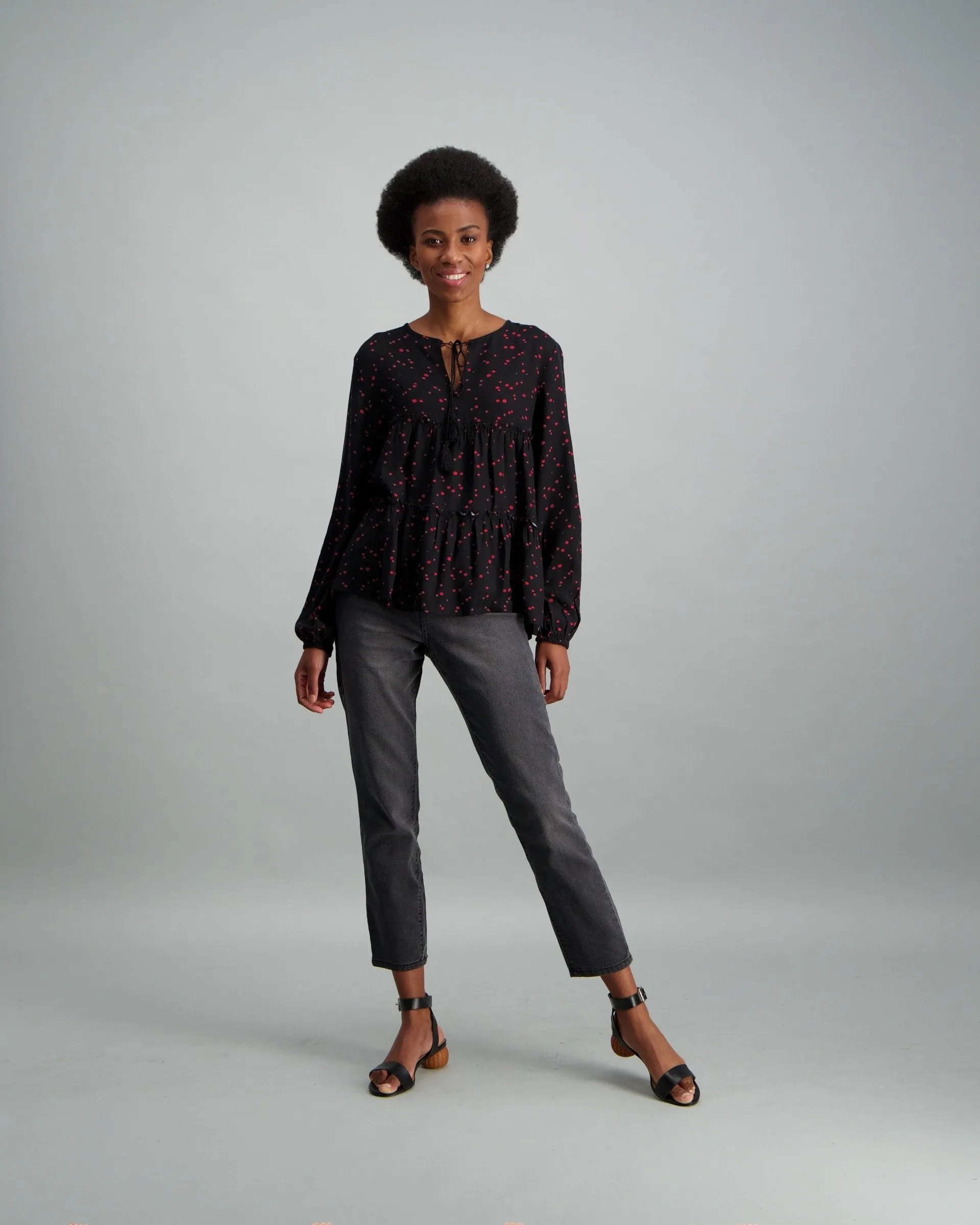 Ladies-Two Tiered Blouse - Black