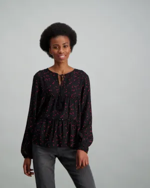 Ladies-Two Tiered Blouse - Black