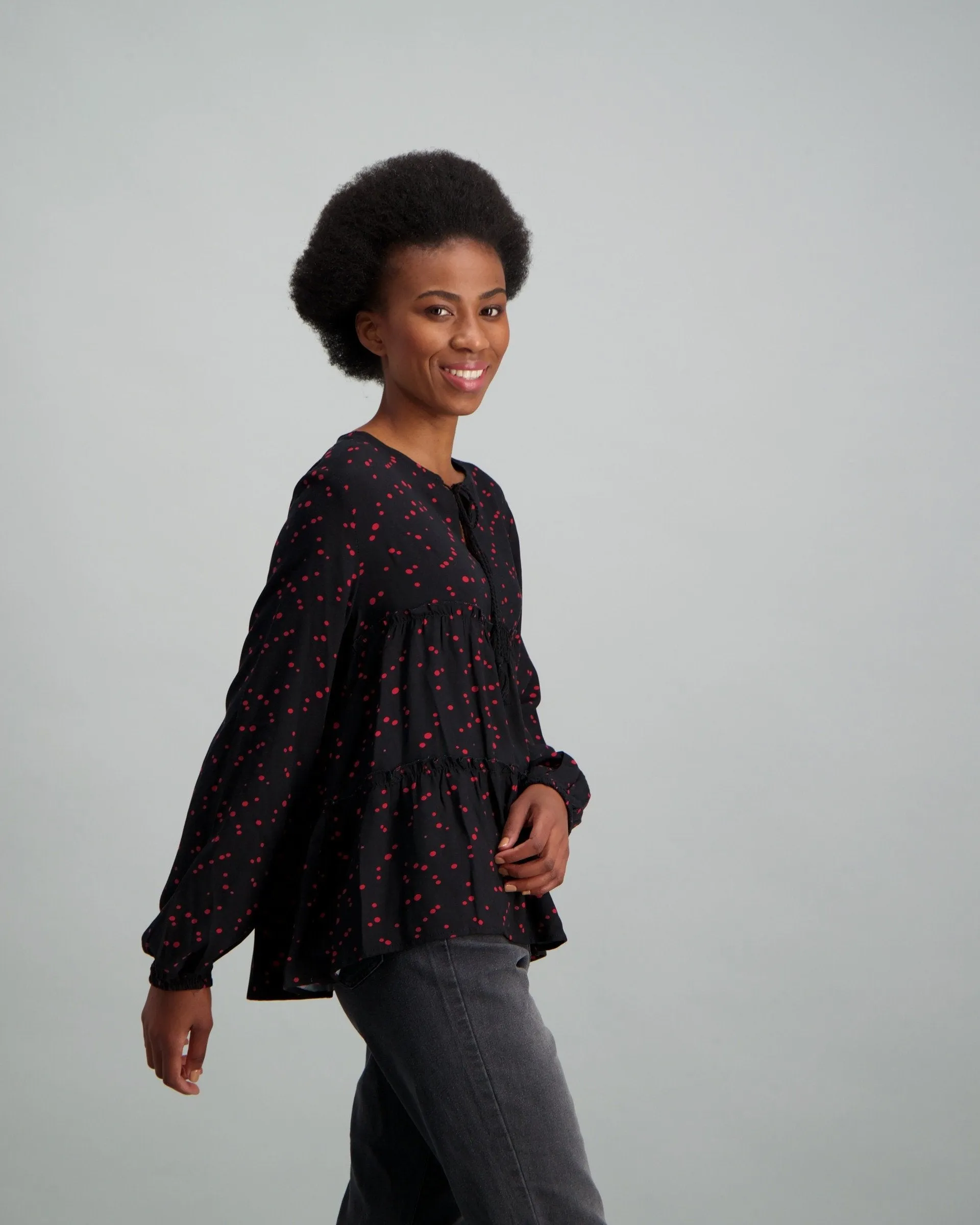 Ladies-Two Tiered Blouse - Black