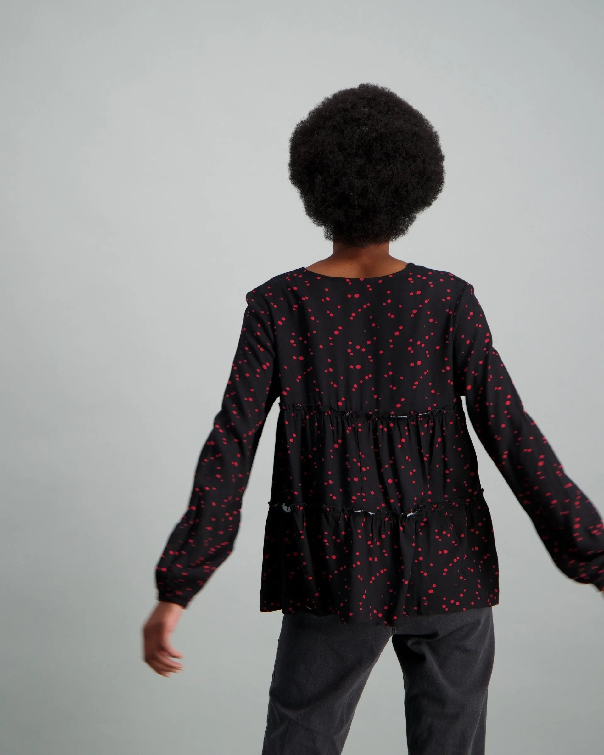 Ladies-Two Tiered Blouse - Black