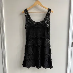 [l'affaire] 100% cotton crochet lace sleeveless mini dress w/ slip black M