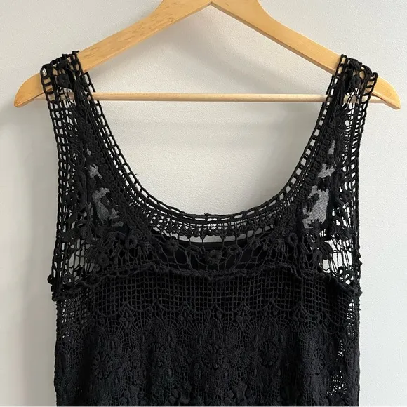 [l'affaire] 100% cotton crochet lace sleeveless mini dress w/ slip black M