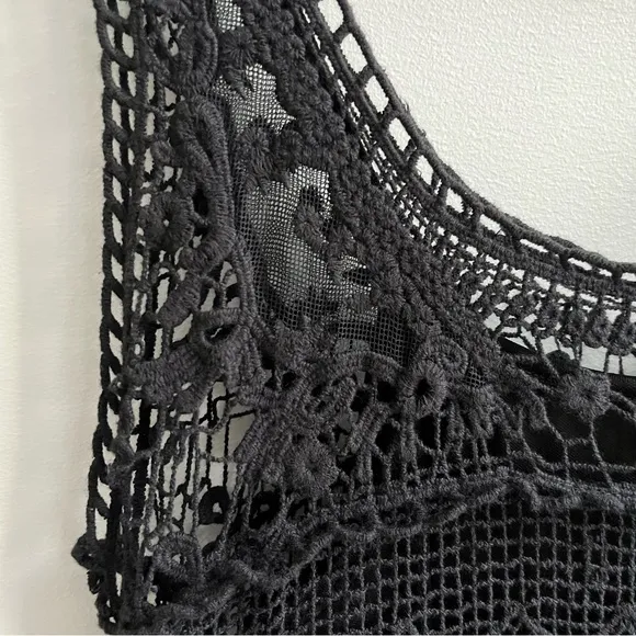 [l'affaire] 100% cotton crochet lace sleeveless mini dress w/ slip black M