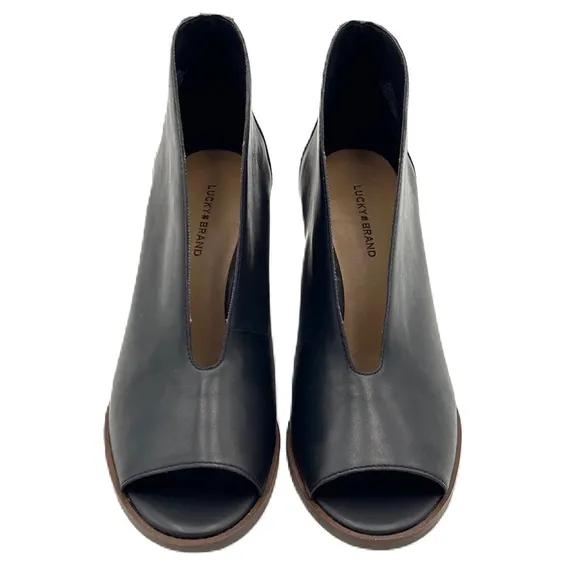 Lucky Brand Joal Heeled Ankle Bootie Shoe Size 10M Leather Slip On Black Neutral