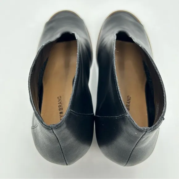 Lucky Brand Joal Heeled Ankle Bootie Shoe Size 10M Leather Slip On Black Neutral