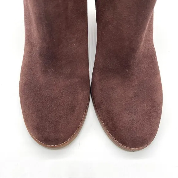 Lucky Brand Yimina Brown Suede Leather Ankle Boots Booties Zip Up Wedge Sz 10