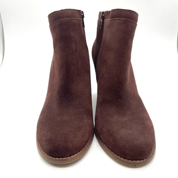 Lucky Brand Yimina Brown Suede Leather Ankle Boots Booties Zip Up Wedge Sz 10
