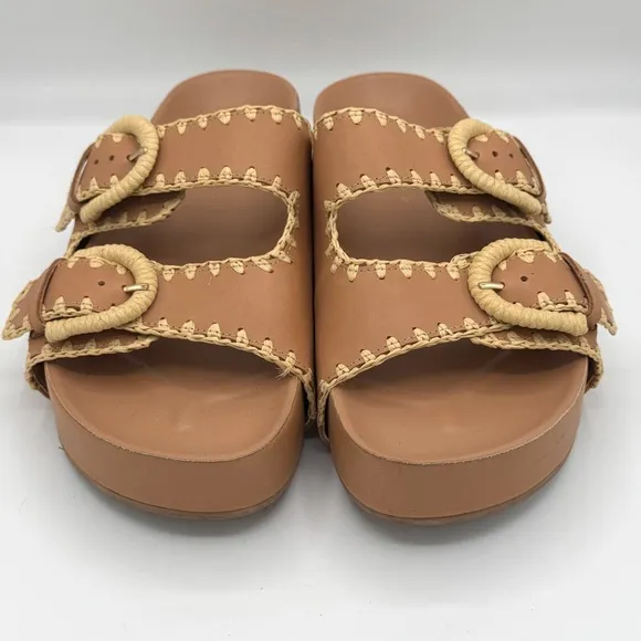 MARC FISHER LTD Solea 2 Strap Slip On Sandal Crochet Stitch Trim Buckles Size 8