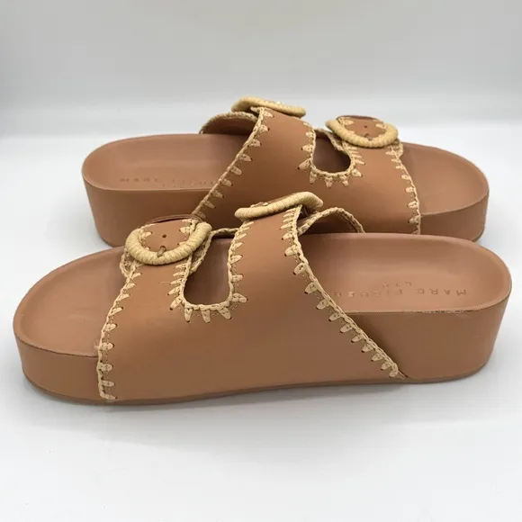 MARC FISHER LTD Solea 2 Strap Slip On Sandal Crochet Stitch Trim Buckles Size 8