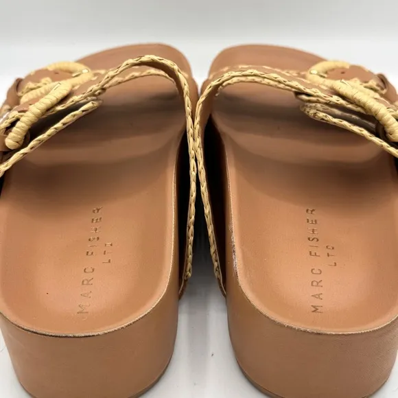 MARC FISHER LTD Solea 2 Strap Slip On Sandal Crochet Stitch Trim Buckles Size 8
