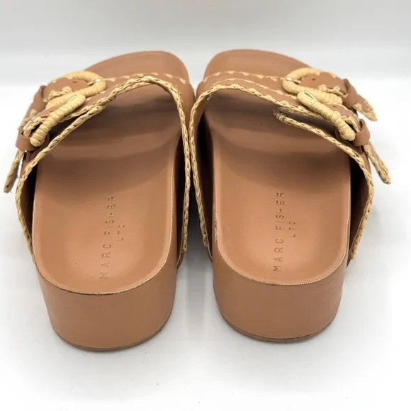 MARC FISHER LTD Solea 2 Strap Slip On Sandal Crochet Stitch Trim Buckles Size 8