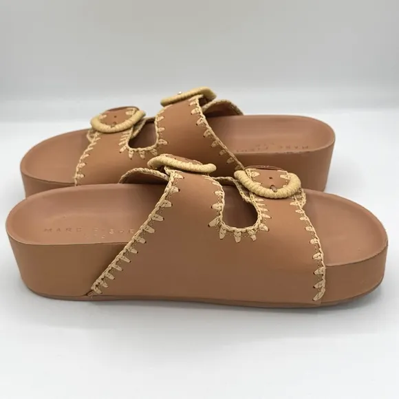 MARC FISHER LTD Solea 2 Strap Slip On Sandal Crochet Stitch Trim Buckles Size 8
