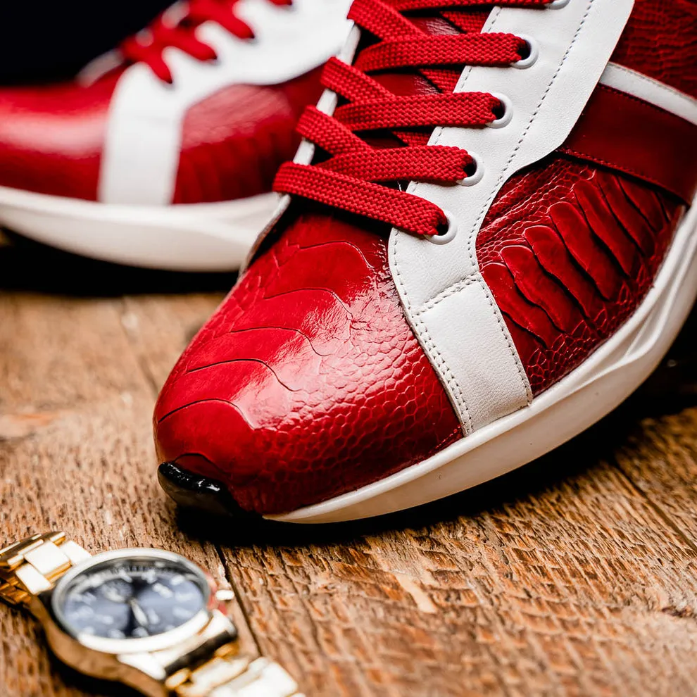 Marco Di Milano Lyon Red / White Ostrich Leg & Calfskin Sneakers