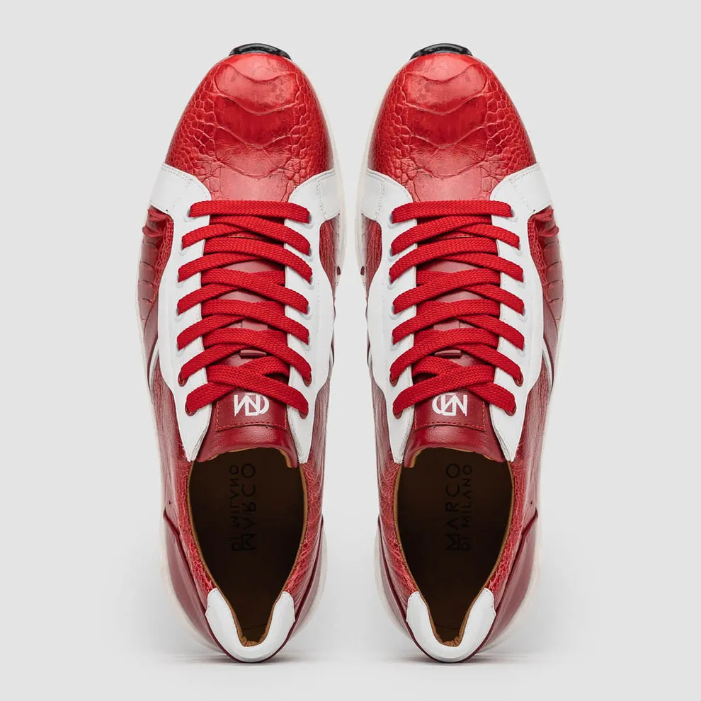 Marco Di Milano Lyon Red / White Ostrich Leg & Calfskin Sneakers