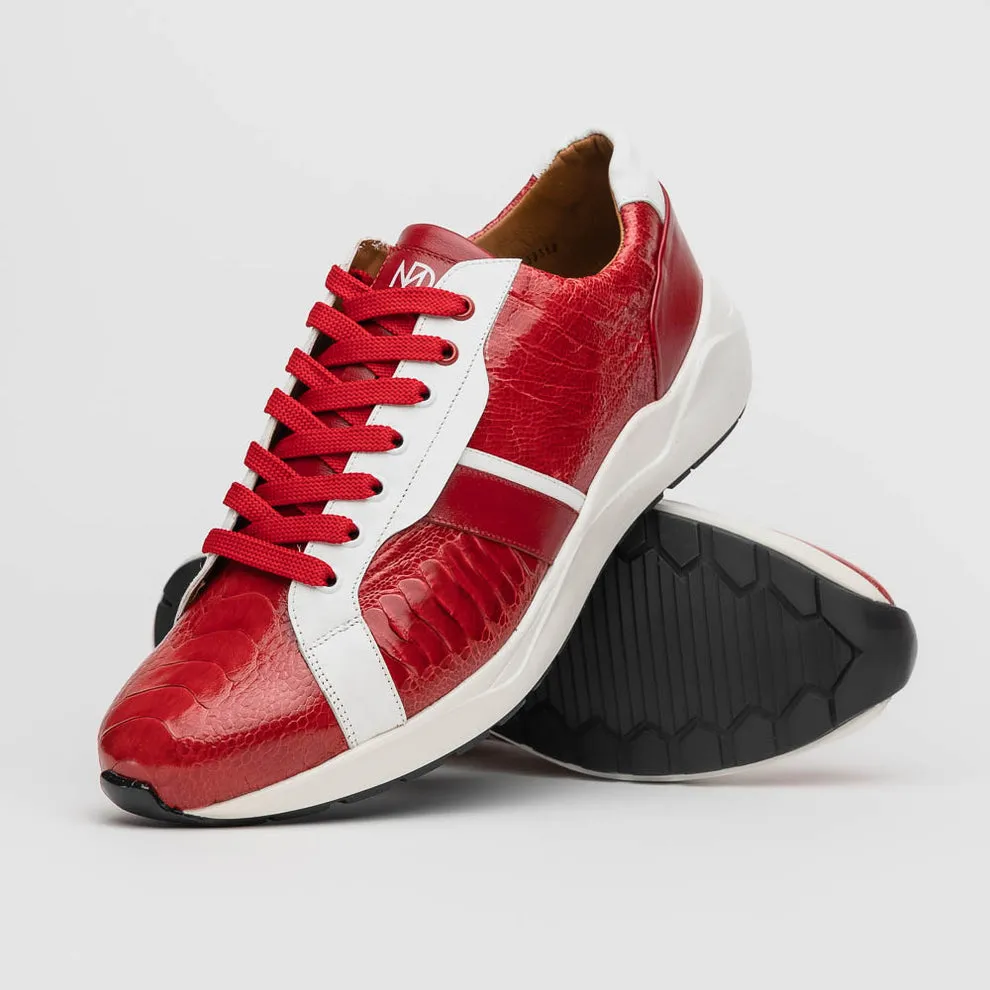Marco Di Milano Lyon Red / White Ostrich Leg & Calfskin Sneakers