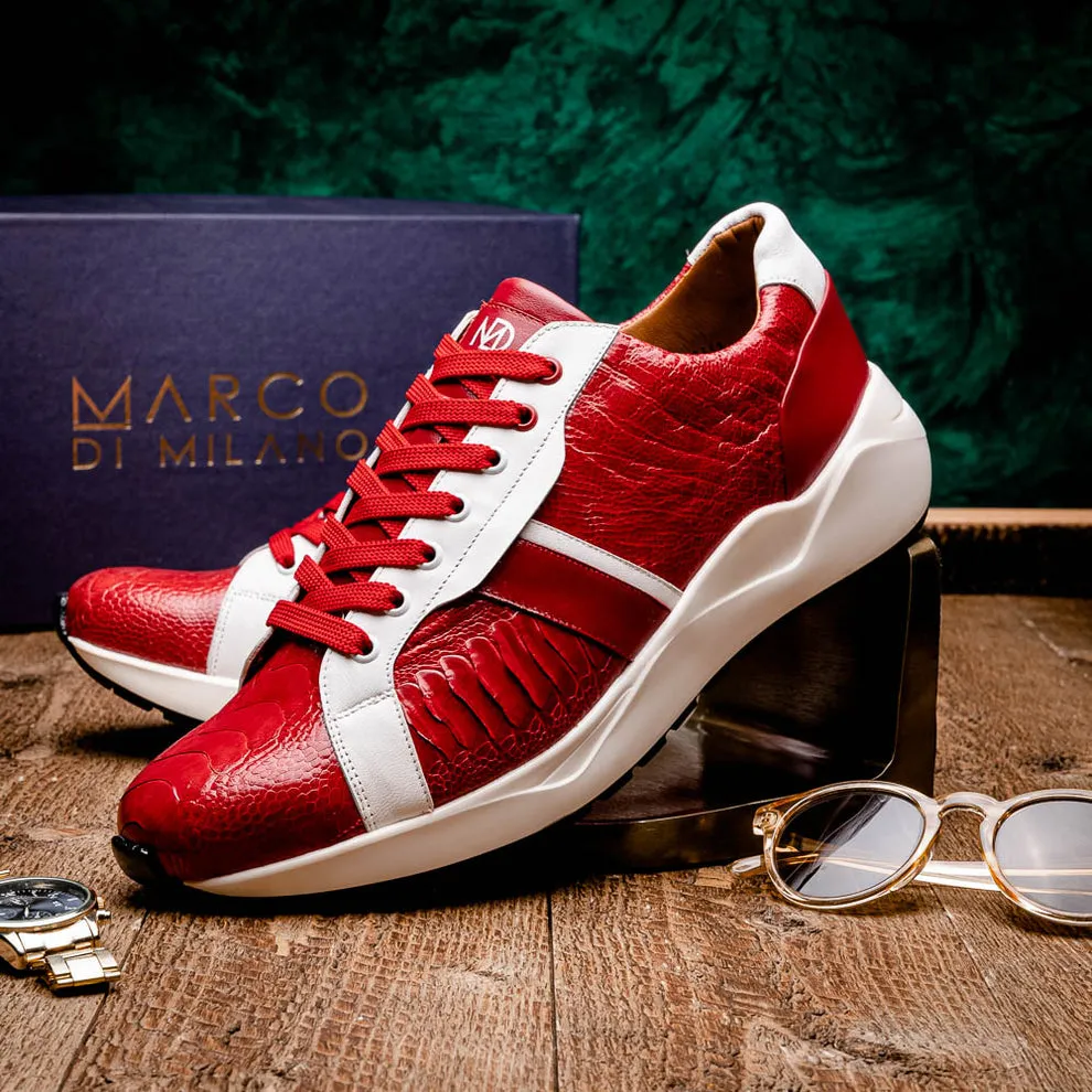 Marco Di Milano Lyon Red / White Ostrich Leg & Calfskin Sneakers