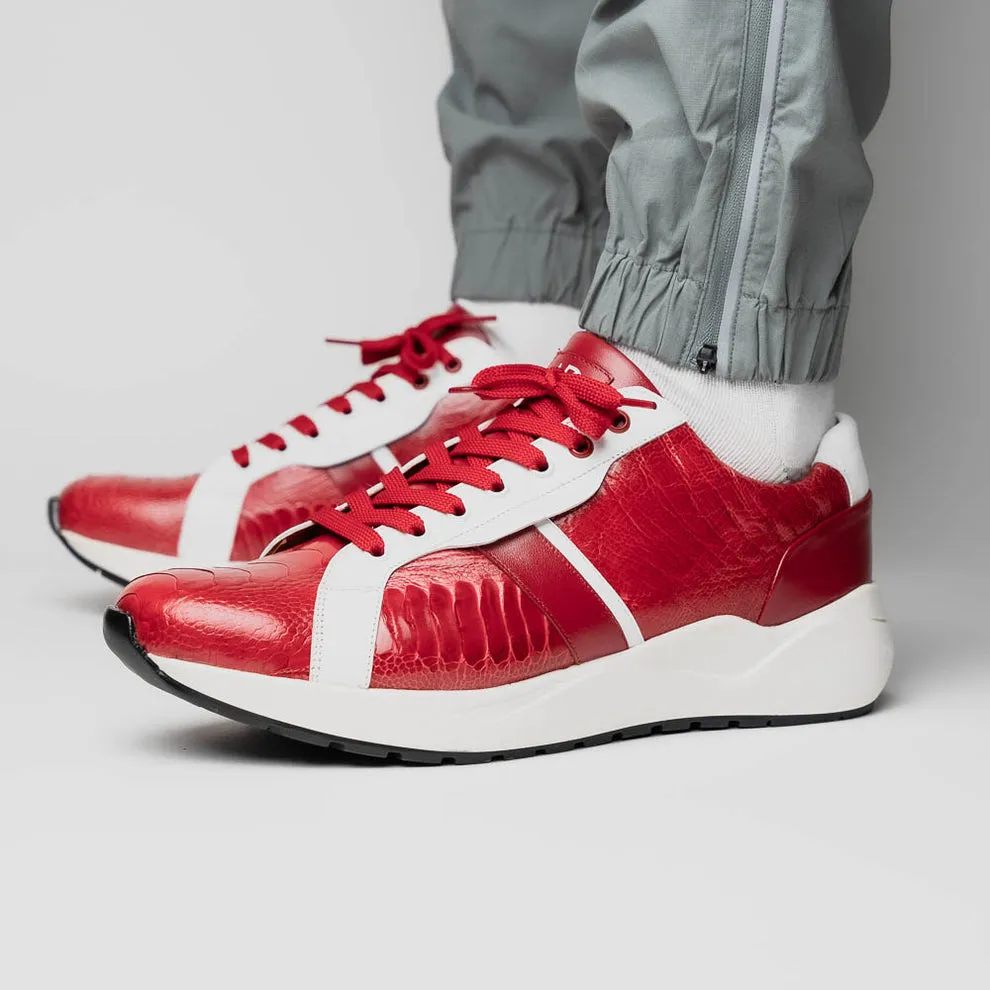 Marco Di Milano Lyon Red / White Ostrich Leg & Calfskin Sneakers