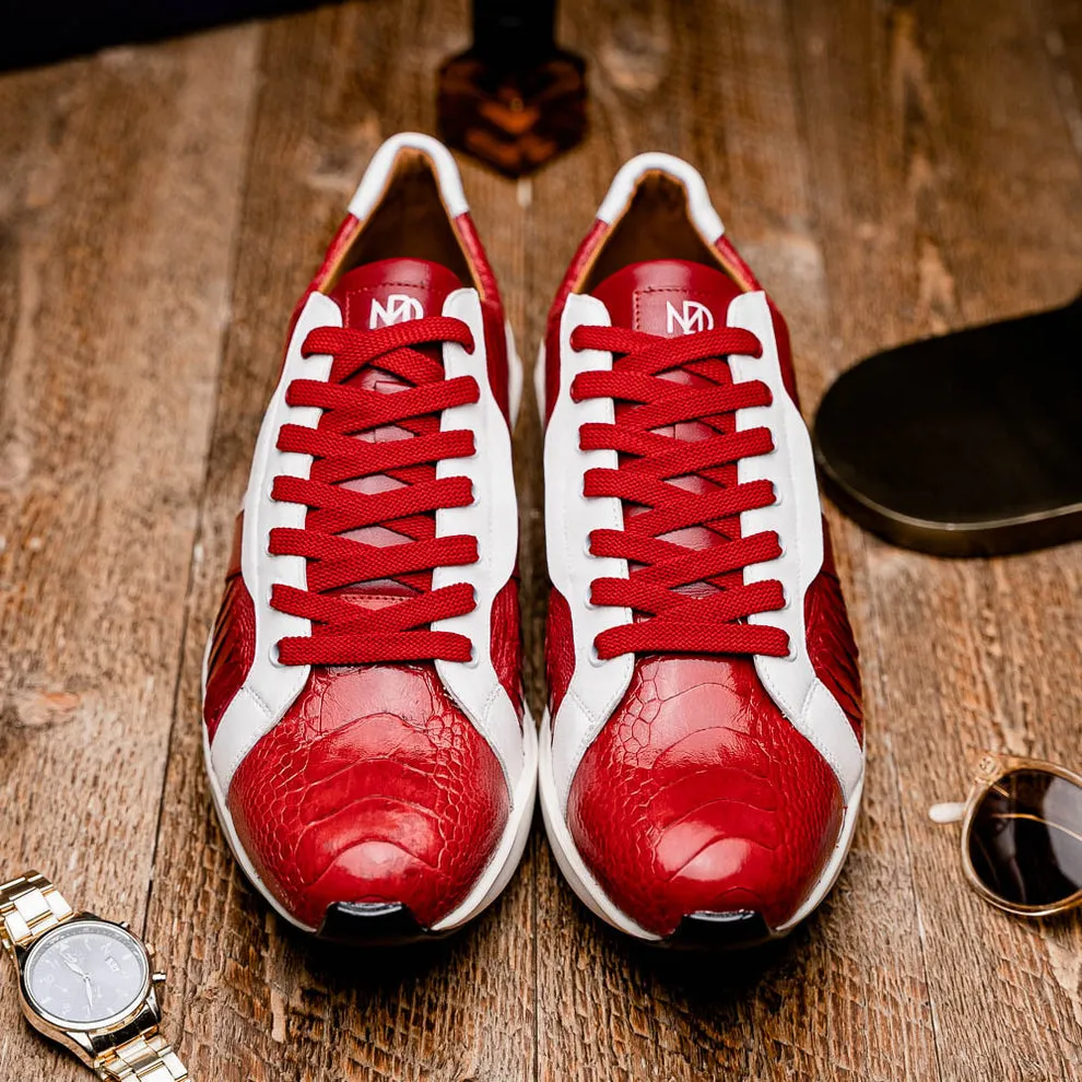Marco Di Milano Lyon Red / White Ostrich Leg & Calfskin Sneakers