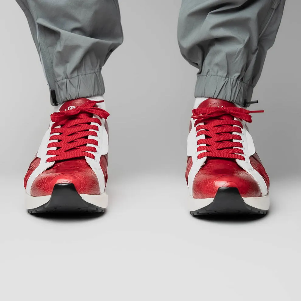 Marco Di Milano Lyon Red / White Ostrich Leg & Calfskin Sneakers