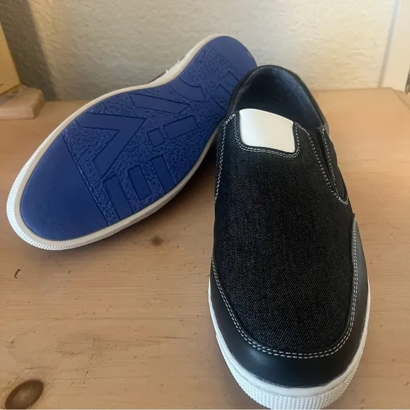 Men's Black Slip-On Denim and Leather