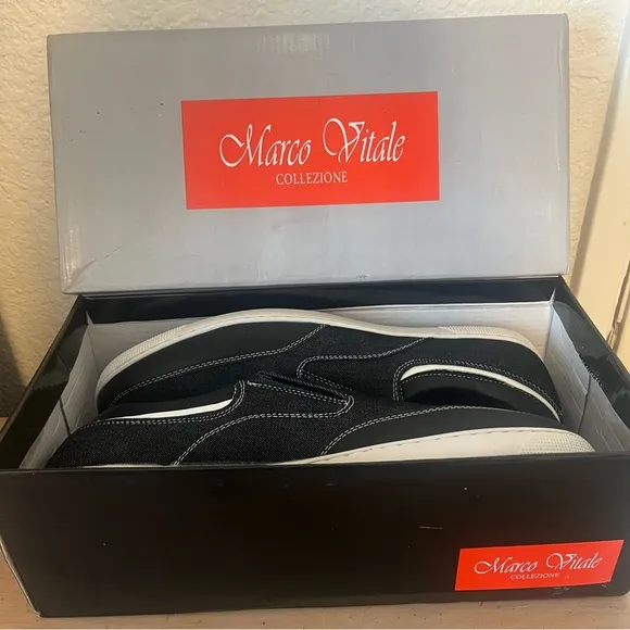 Men's Black Slip-On Denim and Leather