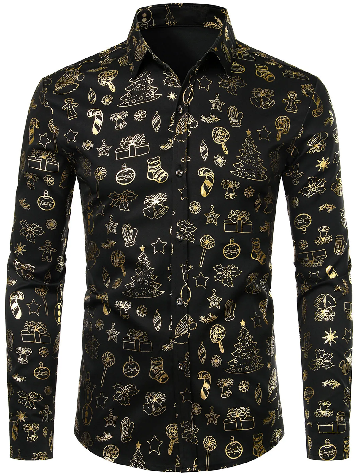 Men's Christmas Print Holiday Regular Fit Long Sleeve Shirt