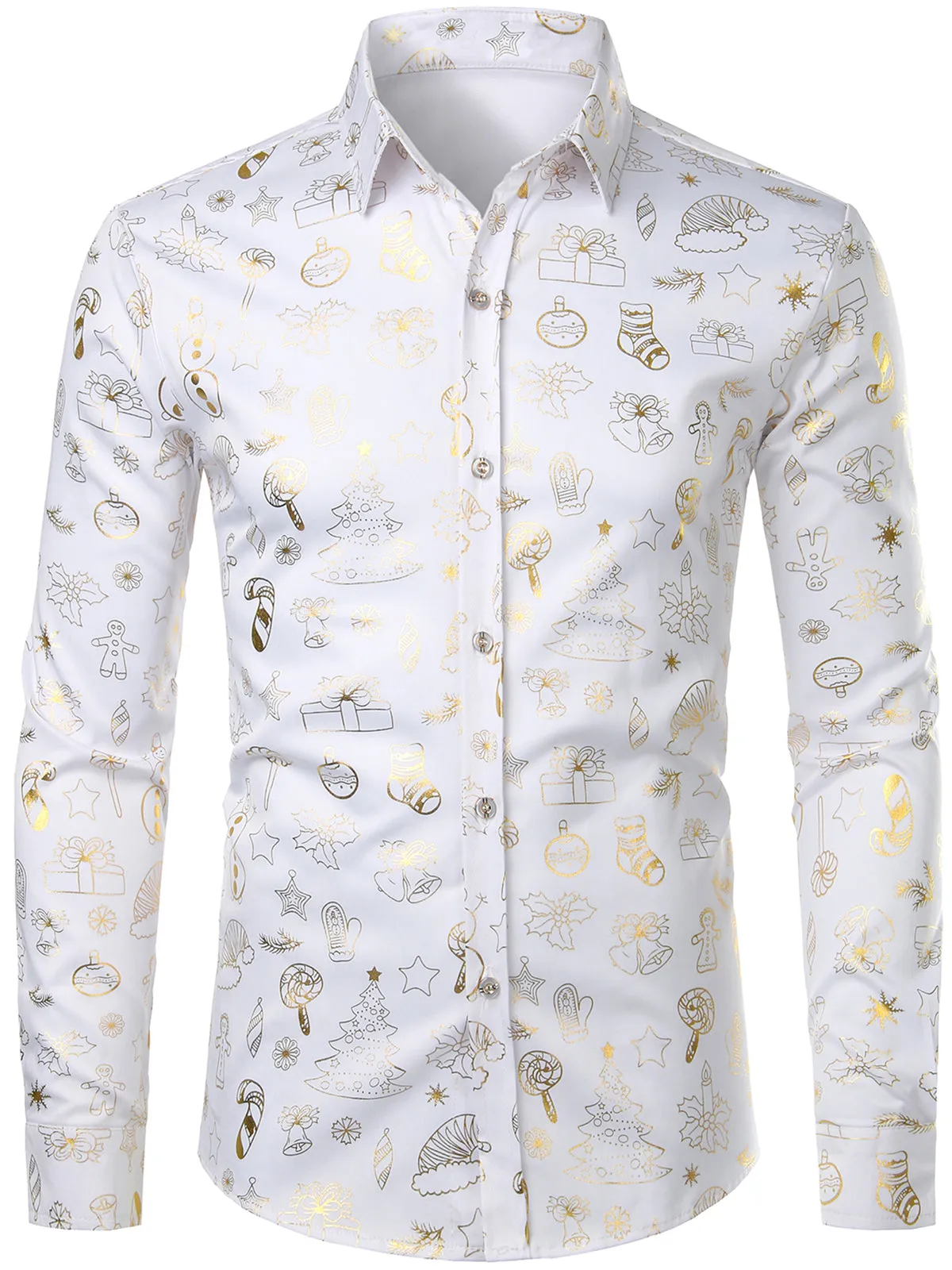 Men's Christmas Print Holiday Regular Fit Long Sleeve Shirt