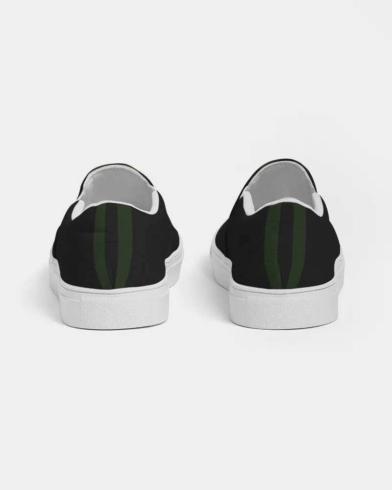 Mens Deep Dark & Green Slip-On Canvas Shoe