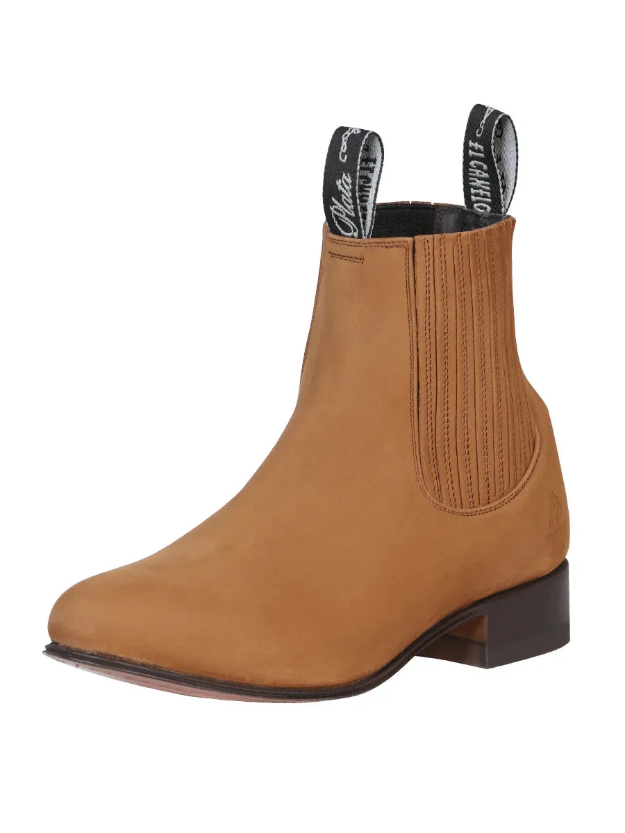 Men's Nubuck Leather Classic Charro Ankle Boots 'El Canelo' Taupe Color 231