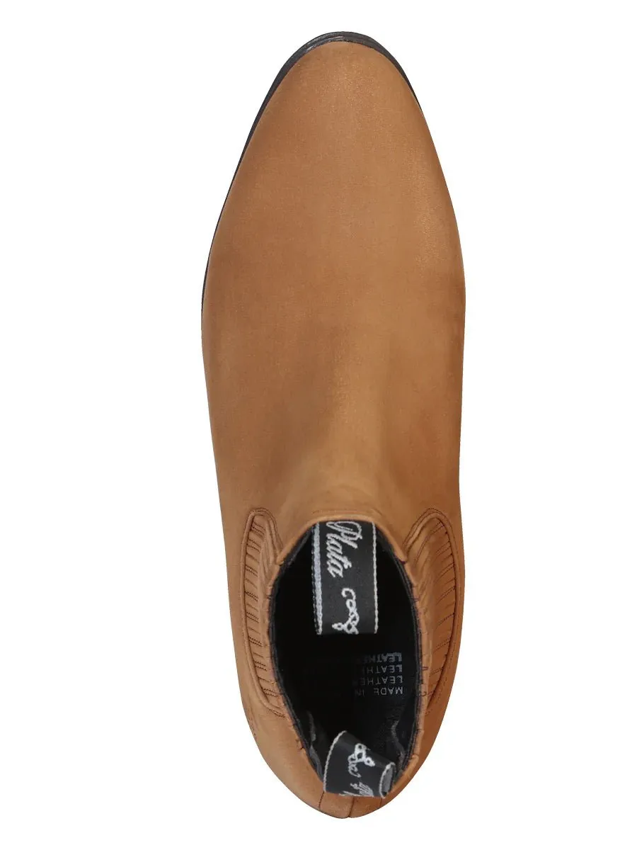 Men's Nubuck Leather Classic Charro Ankle Boots 'El Canelo' Taupe Color 231