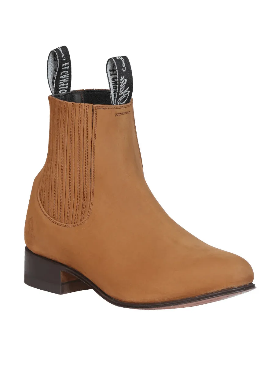Men's Nubuck Leather Classic Charro Ankle Boots 'El Canelo' Taupe Color 231